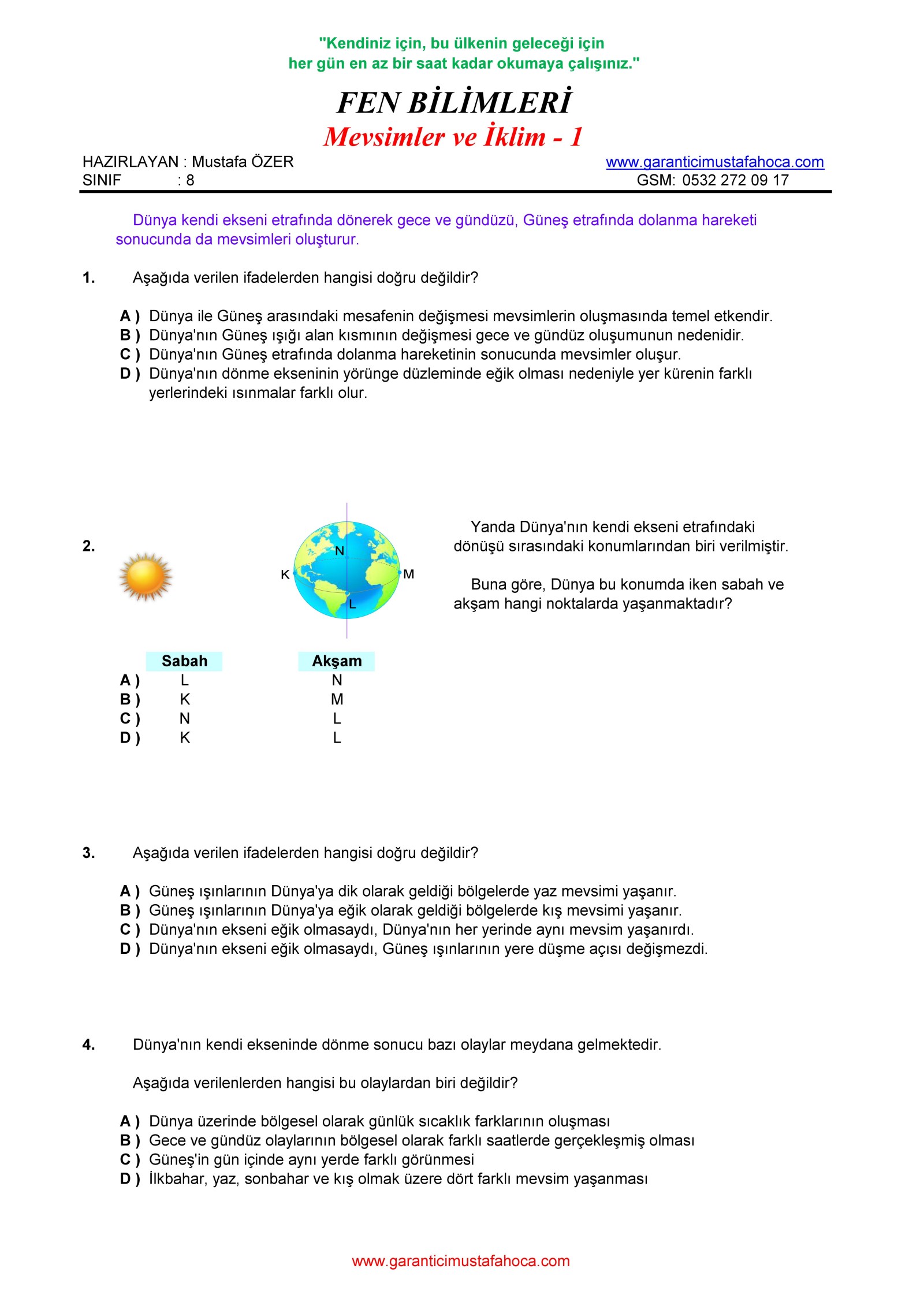 Mevsimler Ve Iklim 1 Www Garanticimustafahoca Com
