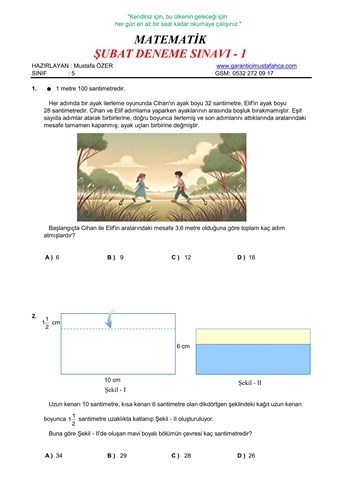 5.Sınıf Matematik Şubat Ayı Deneme - 1