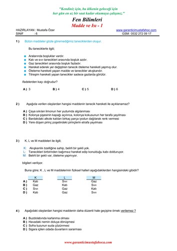 6. SINIF MADDE ve ISI - 1