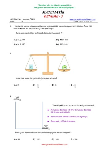 6. Sınıf Matematik Deneme - 5