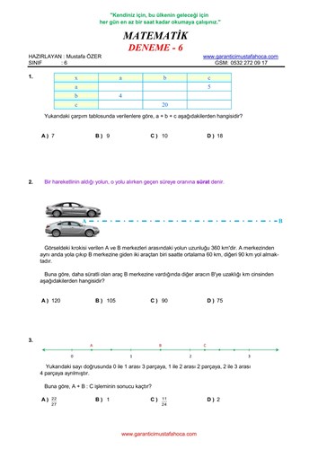 6. Sınıf Matematik Deneme - 6