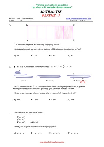 6. Sınıf Matematik Deneme - 7