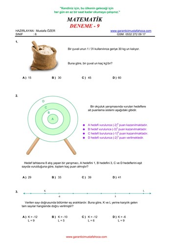 6. Sınıf Matematik Deneme - 9
