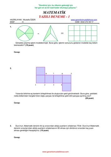 6.Sınıf Matematik Yazılı Deneme - 1
