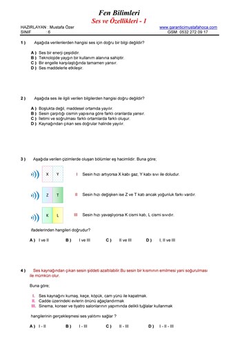 6.Sınıf Ses ve Özellikleri - 1