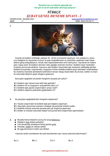 7. SINIF ŞUBAT GENEL DENEME SÖZEL - 2