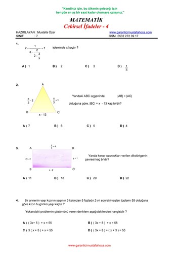 7.Sınıf Cebirsel İfadeler - 4