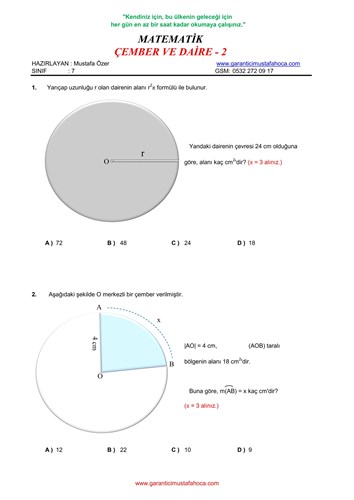7.Sınıf Çember ve Daire - 2