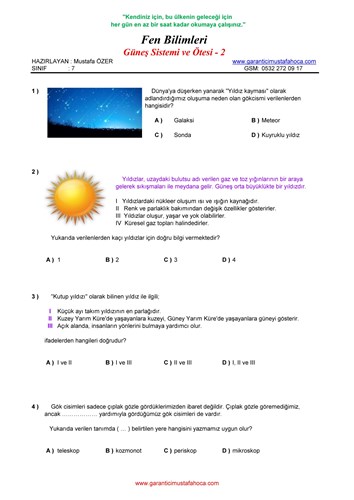 7.Sınıf Güneş Sistemi ve Ötesi - 2