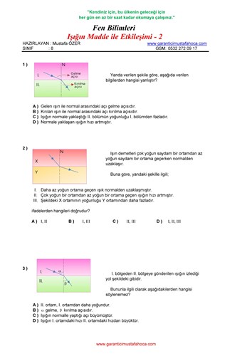 7.Sınıf Işığın Madde ile Etkileşimi - 2