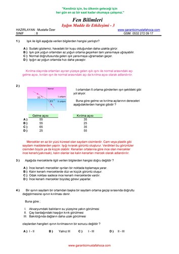 7.Sınıf Işığın Madde ile Etkileşimi - 3
