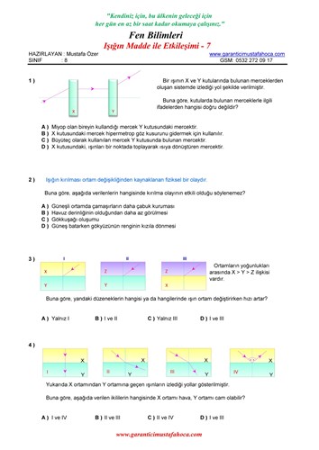 7.Sınıf Işığın Madde ile Etkileşimi - 7