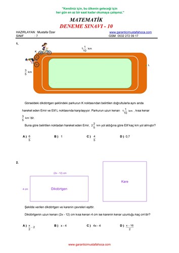 7.Sınıf Matematik Deneme - 10