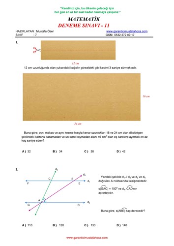 7.Sınıf Matematik Deneme - 11