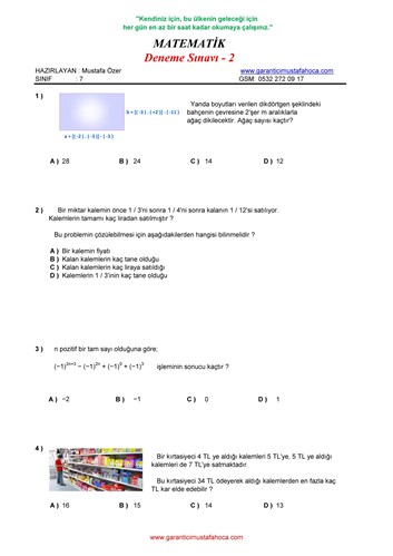 7.Sınıf Matematik Deneme - 2