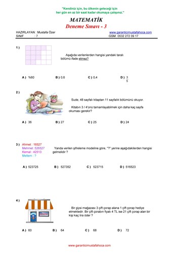7.Sınıf Matematik Deneme - 3