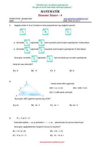 7.Sınıf Matematik Deneme - 4