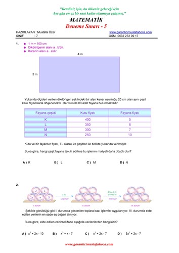 7.Sınıf Matematik Deneme - 5