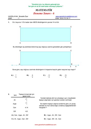7.Sınıf Matematik Deneme - 6
