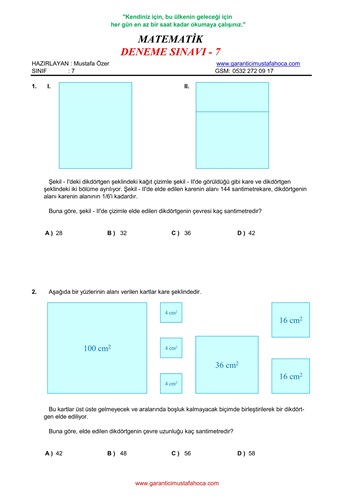 7.Sınıf Matematik Deneme - 7