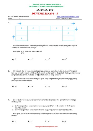7.Sınıf Matematik Deneme - 8