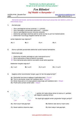 7.Sınıf Saf Madde ve Karışımlar - 1