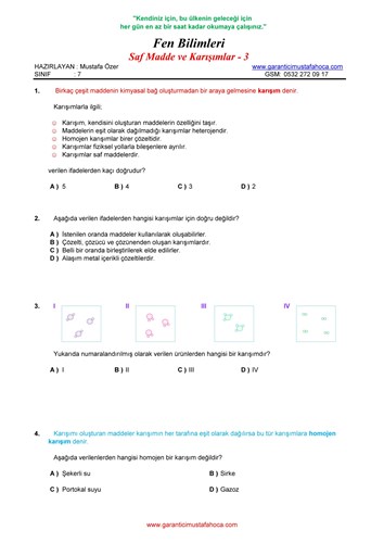 7.Sınıf Saf Madde ve Karışımlar - 3