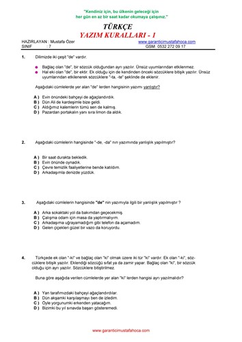 7.Sınıf Türkçe Yazım Kuralları - 1