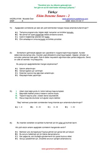 8.Sınıf Ekim Ayı Denemesi - 2