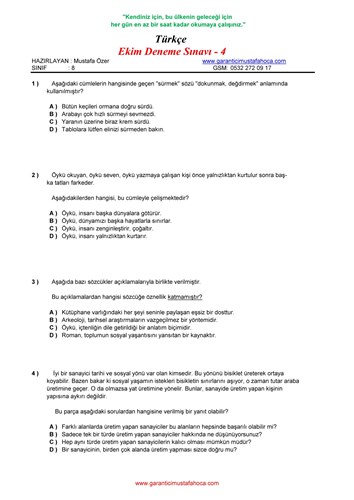 8.Sınıf Ekim Ayı Denemesi - 4