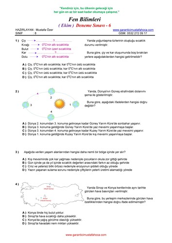 8.Sınıf Ekim Ayı Denemesi - 6