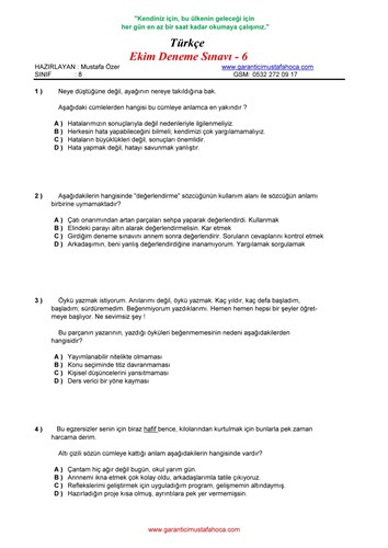 8.Sınıf Ekim Ayı Denemesi - 6