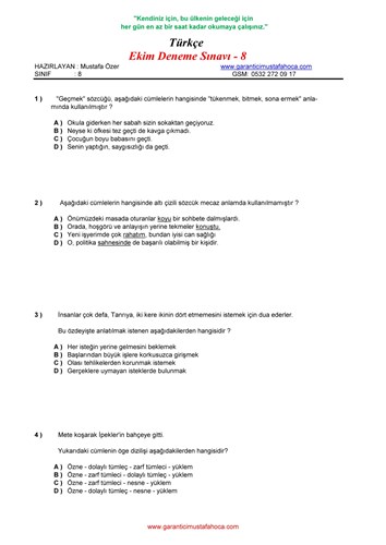 8.Sınıf Ekim Ayı Denemesi - 8