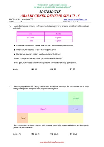 ARALIK GENEL DENEME SAYISAL - 5