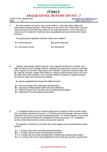 ARALIK GENEL DENEME SÖZEL - 3