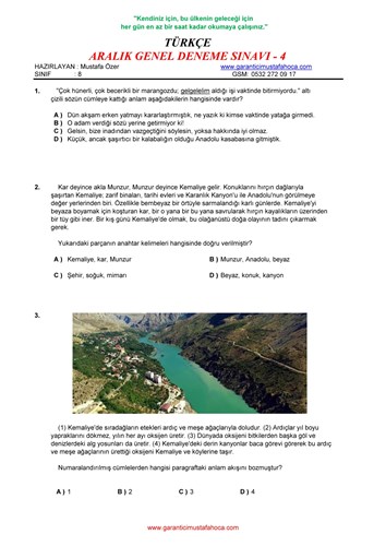 ARALIK GENEL DENEME SÖZEL - 4