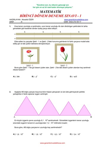 BİRİNCİ DÖNEM DENEME SINAVI SAYISAL - 1