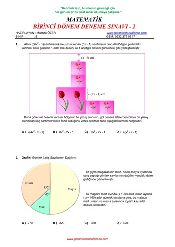 BİRİNCİ DÖNEM DENEME SINAVI SAYISAL - 2