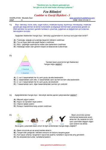 Canlılar ve Enerji İlişkileri - 3