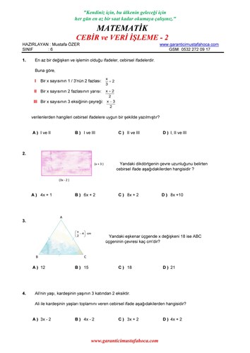 CEBİR ve VERİ İŞEME - 2