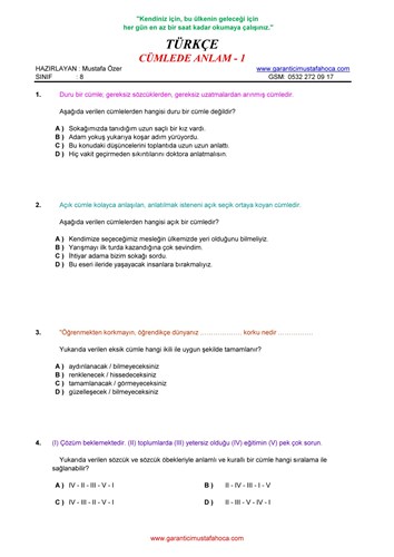 Cümlede Anlam - 1