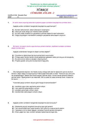 Cümlede Anlam - 2
