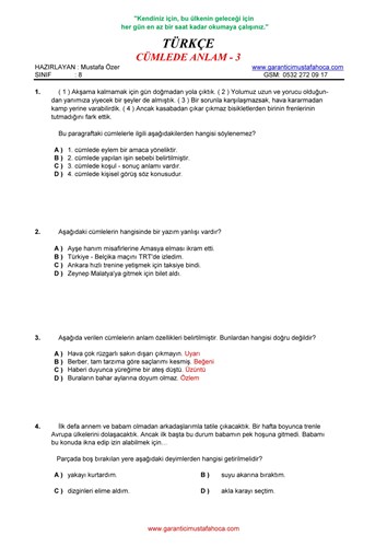 Cümlede Anlam - 3