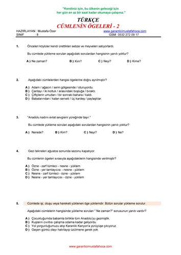 Cümlenin Ögeleri - 2