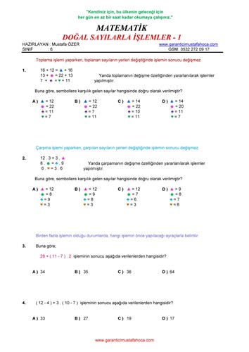 Doğal Sayılarla İşlemler - 1