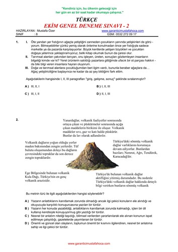EKİM GENEL DENEME SÖZEL - 2