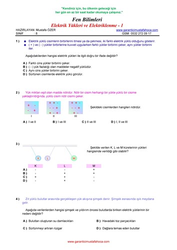 Elektrik Yükleri ve Elektriklenme - 1