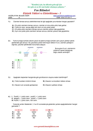 Elektrik Yükleri ve Elektriklenme - 3