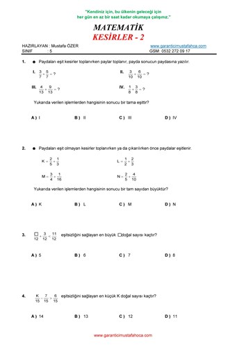 KESİRLER - 2