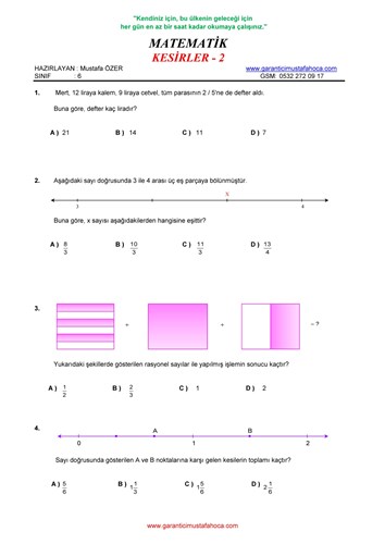 KESİRLERLE İŞLEMLER - 2